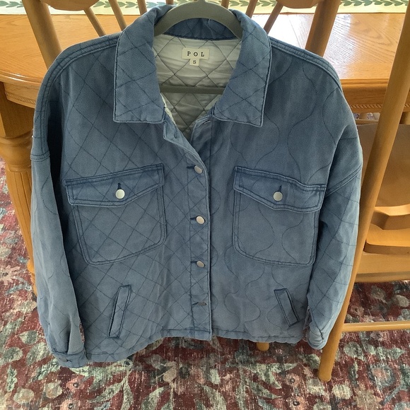 New POL Quilted Denim Button Down Oversized Jacket Unique Mixed Pattern - Picture 1 of 12